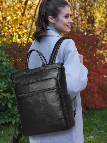 Leather Laptop Backpack for Women, Travel Backpack Purse Fits 15.6 Inch Laptop, Casual Daypack with Laptop Compartment for Men Teachers College Work Business Nurse Weekender, Black - color: 2-1 Black