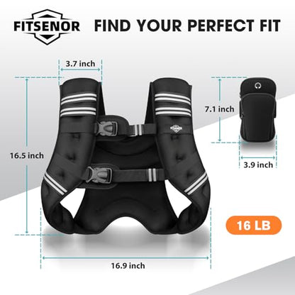 Weighted Vest for Men Women Walking, 6lb/8lb/12lb/16lb/20lb/30lb Strength Training Weight Vests with Phone Pocket, Comfortable Weighted Vest for Running Men, Rucking, Weight Loss, Gym Accessories - size: 16 lb