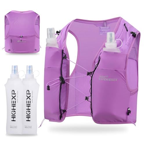Running Vest Lightweight Packable Trail Hydration with 2 17oz Soft Flask Jogging Marathon Hiking Women Men - color: Purple, size: Medium