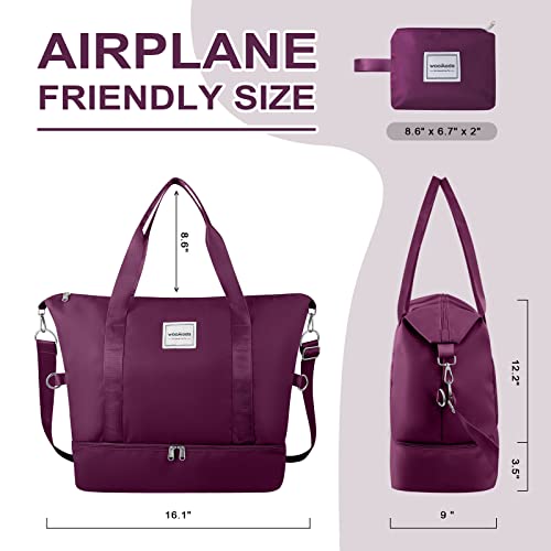 WOOMADA Weekender Bag for Women, Travel Duffel Bags with Shoe Compartment & Wet Pocket, Personal Item Bag for Airlines - color: Purple