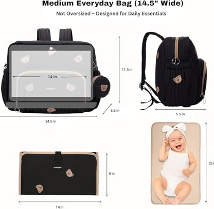 GOBABYMART Diaper Bag Backpack, Medium Maternity baby bag & Changing Pad, Insulated Pockets, Stroller Straps & Pacifier Case (Medium - Black Bears) - color: Medium - Black Bears