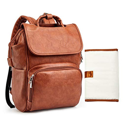 Leather Diaper Bag Backpack with Changing Mat Travel Backpack Waterproof&Insulated Large Nappy Bag Stroller Straps, Brown B, 13.8x8x18 Inch (Pack of 1), Travel Backpacks | Travel Backpack Waterproof & Insulated Large Nappy Bag Stroller Straps, 13.8x8x18 I