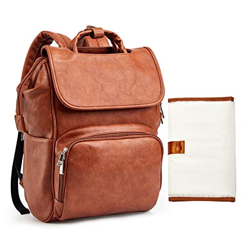 Leather Diaper Bag Backpack with Changing Mat Travel Backpack Waterproof&Insulated Large Nappy Bag Stroller Straps, Brown B, 13.8x8x18 Inch (Pack of 1), Travel Backpacks | Travel Backpack Waterproof & Insulated Large Nappy Bag Stroller Straps, 13.8x8x18 I