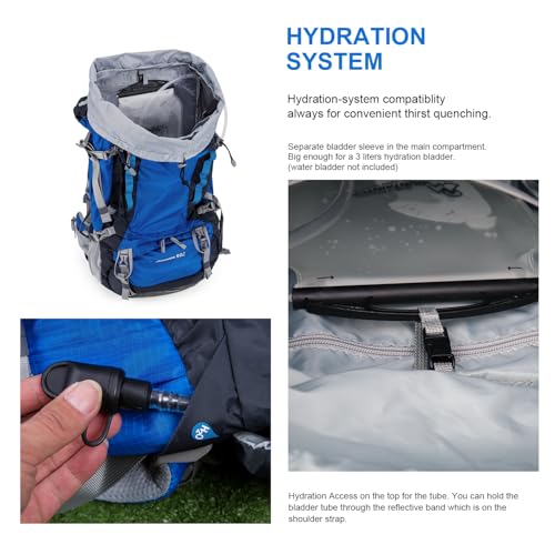 MOUNTAINTOP 80L Internal Frame Backpack for Man & Women Backpacking Hiking Backpack with Rain Cover - color: Blue-80l