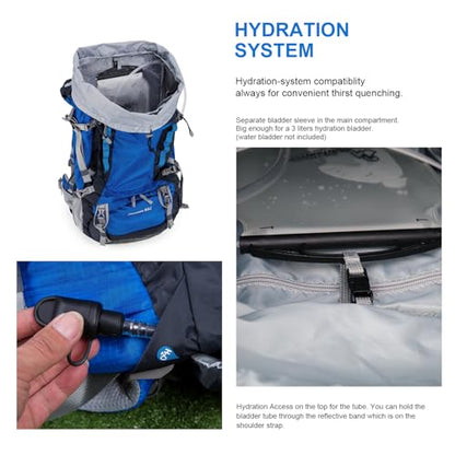 MOUNTAINTOP 80L Internal Frame Backpack for Man & Women Backpacking Hiking Backpack with Rain Cover - color: Blue-80l