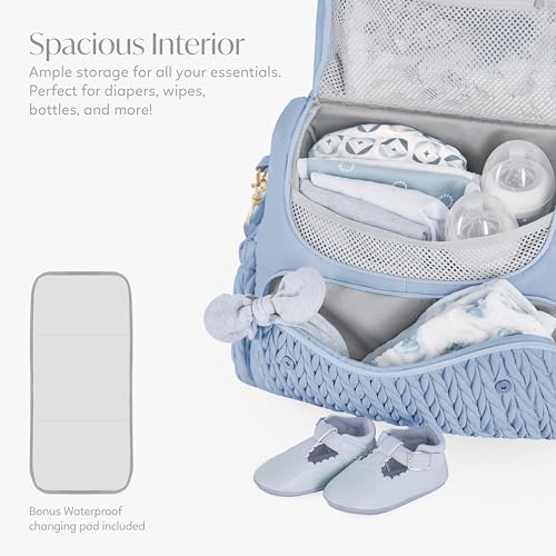Hannah & Sophia Belle Convertible Baby Diaper Backpack & Bag in Moonmist Blue, Large Size, Dual Sided Water Resistant Changing Mat Included, Detachable Shoulder Straps, Easy To Use - color: Moonmist Blue
