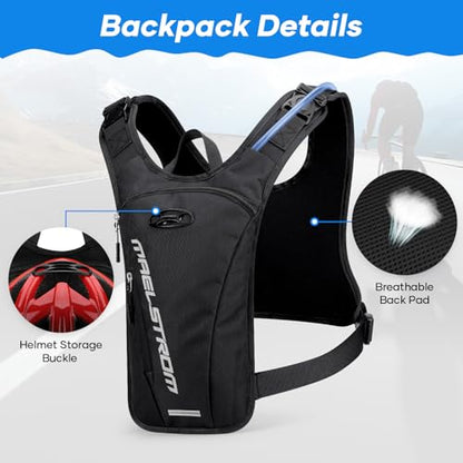 Maelstrom Hydration Vest with 2L Water Bladder Backpack for Running Hiking | Chest Pack, BPA-free, High Flow Bite, Reflective Stripe, Helmet Buckle, Detachable, Breathable Pad, for Cycling, Marathon - color: Black