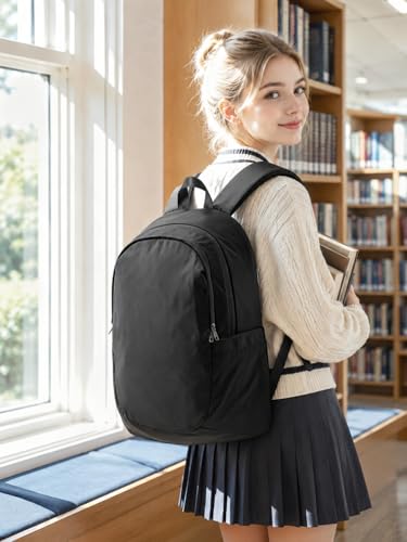 Black Backpack for Men Women, Lightweight Basic Bookbag for Teens Boys and Girls, Causal Daypack Travel Carry on Backpack fits 15.6 Inch Laptop - color: H-black