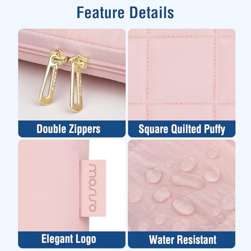 MOSISO Laptop Case 13.3 inch,13-13.3 inch Puffy Laptop Sleeve Compatible with MacBook Air 13 13.6/Neo/Pro 13/Pro 14,HP Dell ASUS,Twelve Square Quilted Bag with Vertical Pocket&Small Case, Pink - color: Pink, size: 13.3 inch
