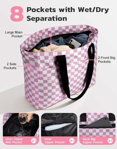 ISEYOU Beach Bag and Cooler Bag Set, 45L Waterproof XXL Foldable Tote with Zipper, 8 Pockets for Pool, Picnic, Travel - color: Pink