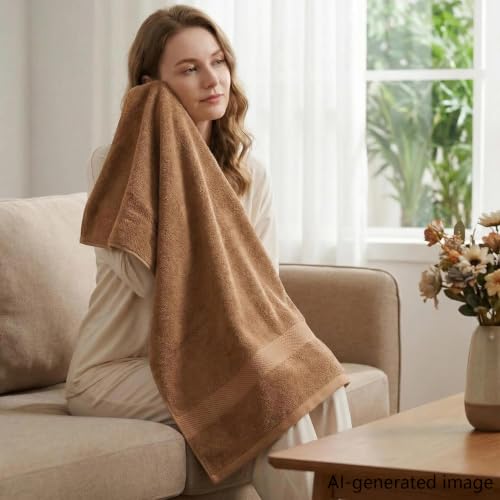 100% Cotton Hand Towel Set of 4, Oversized Ultra Soft Luxury Towels, Thick Plush, Absorbent Heavyweight, Guest Bath, Hotel, Spa, Home Bathroom, Shower,20" x 40" (Brown) - color: Tan