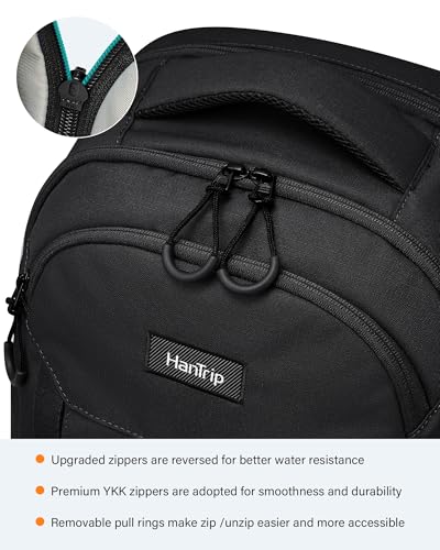 HanTrip Travel Laptop Backpack Carry On, 18 Inch Large Work Backpack School Book Bags, Light Water Resistant Backpacks for Women Men with Luggage Strap Water Bottle Pocket Chest Strap, Black - color: Black-1
