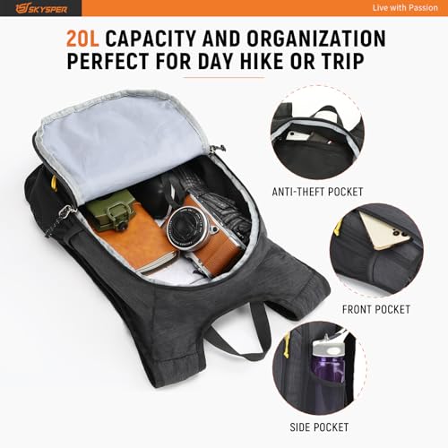 SKYSPER Small Daypack 10L/15L/20L Hiking Backpack Packable Lightweight Travel Day Pack for Women Men - color: Black, size: 20l
