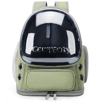 Cawypety Cat Backpack Carrier, Breathable Cat Carrier Large Space Bubble Pet Backpack for Kitty Small Dog up to 15lbs, Transparent & Foldable Pet Carrier for Travel Hiking - color: Green