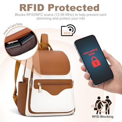 SYTRAH Mini Backpack Purse for Women, Causal Small Backpack with Built-in RFID Wallet & 11" Tablet Sleeve, Stylish Travel Daypack for Daily Beige Brown - color: Beige Brown