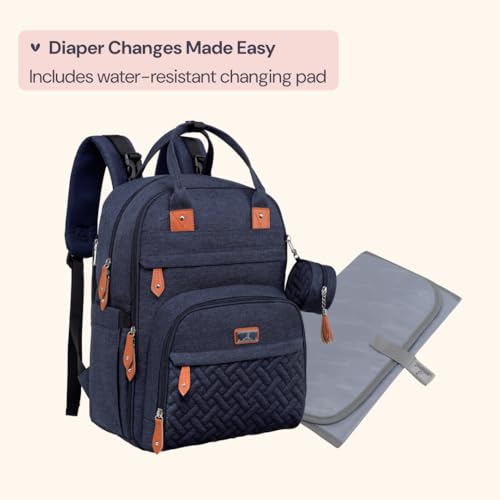 BabbleRoo Diaper Bag Backpack - Baby Essentials Travel Tote - Multi Function Water Resistant Diaper Bag, Travel Essentials Baby Bag with Changing Pad, Stroller Straps & Pacifier Case - Navy Blue - color: Navy Blue, size: Large