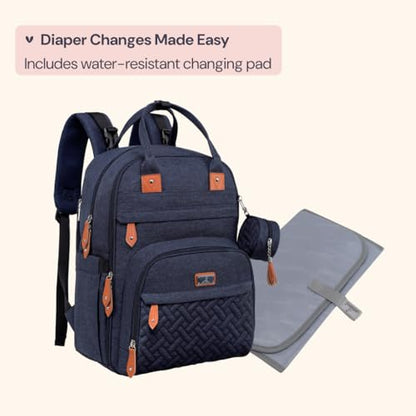BabbleRoo Diaper Bag Backpack - Baby Essentials Travel Tote - Multi Function Water Resistant Diaper Bag, Travel Essentials Baby Bag with Changing Pad, Stroller Straps & Pacifier Case - Navy Blue - color: Navy Blue, size: Large
