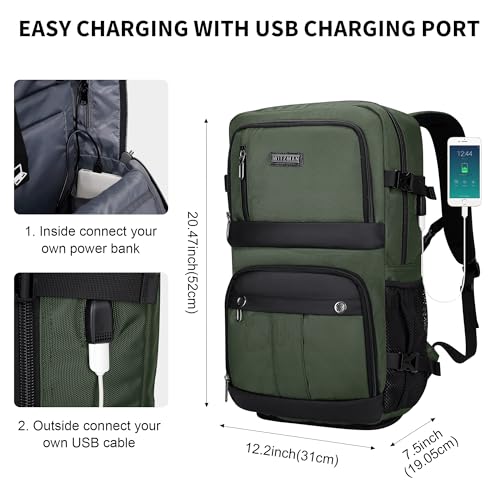 WITZMAN Carry on Travel Backpack for Men Women Laptop Backpack with USB Charging Port Airline Approved(B683 Army Green) - color: Army Green