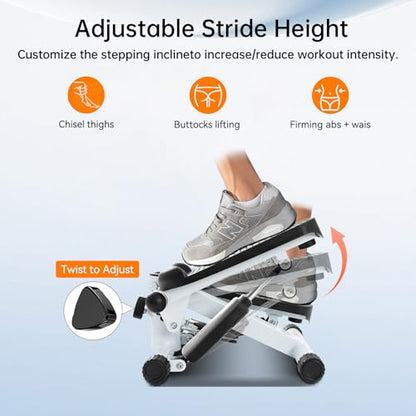 Steppers for Exercise at Home, Mini Stepper with Resistance Bands, Hydraulic Fitness Stepper with LCD Monitor, 360LBS Weight Capacity Portable Stair Stepper for Small Spaces - size: Small