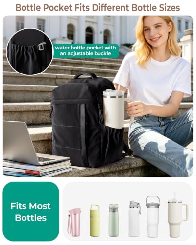 Smasrob 32L Women Travel Backpack with Shoe and Laptop Compartment, Travel Bag with Water Bottle Holder and Wet Pocket, Water-Resistant, Black - color: Black