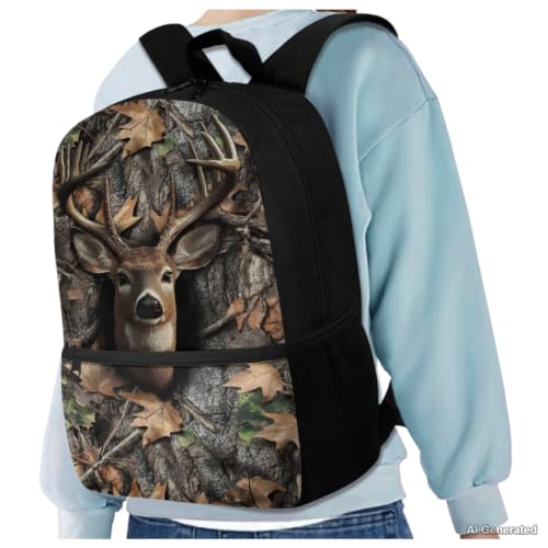 Deer Camo Backpack for Boys Backpacks with Lunch Box Water Bottle Holder Zipper Pencil Case 4PCS Set 6th Grade Backpack for Girls Kids Bookbag for Kindergarten Primary School Bags - color: Deer Camo