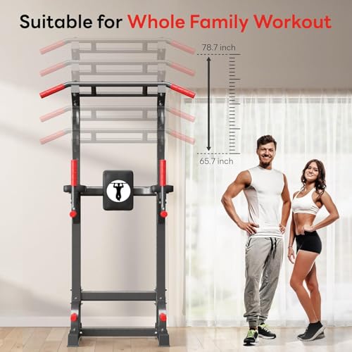 SogesPower Power Tower Pull Up Dip Stand Multi-Function Adjustable Height Workout Equipment Dip Station Fitness Strength Training for Home Gym 330LBS - color: Black