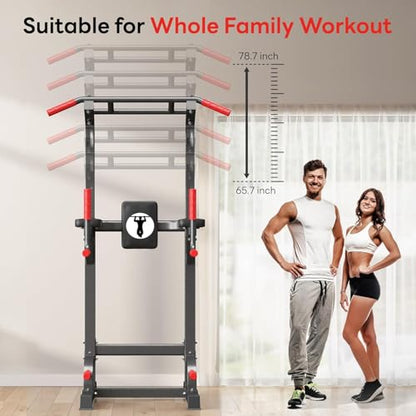 SogesPower Power Tower Pull Up Dip Stand Multi-Function Adjustable Height Workout Equipment Dip Station Fitness Strength Training for Home Gym 330LBS - color: Black