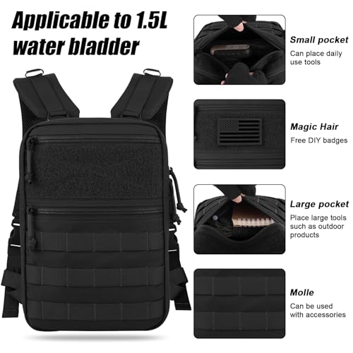 PETAC GEAR Tactical Molle Hydration Pack for 1.5L - Lightweight Water Reservoir Bag for Molle Vest Backpack, for Hiking, Hunting - style: Bk Without Bladder