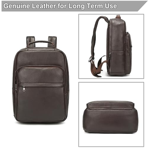 Durable Genuine Leather Backpack - 15.6 Inch Laptop Bag for Business Commute & Travel, Large Capacity Multi-Pocket Backpack for Men/Women, Coffee - color: Y80&19y Coffee