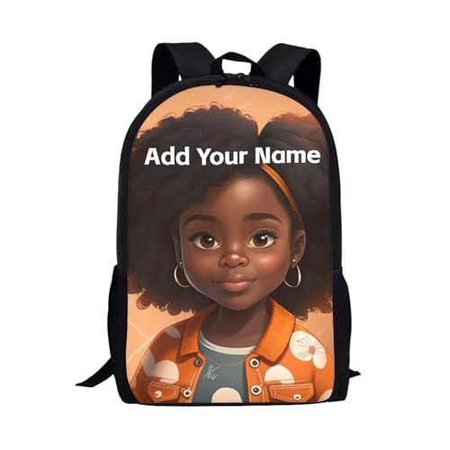 Personalized Bookbag for Kids Elementary/Kindergarten School Bag African Backpack Girls 10-12/8-10 Custom Name Schoolbag for Camping - color: African Black Girl-27