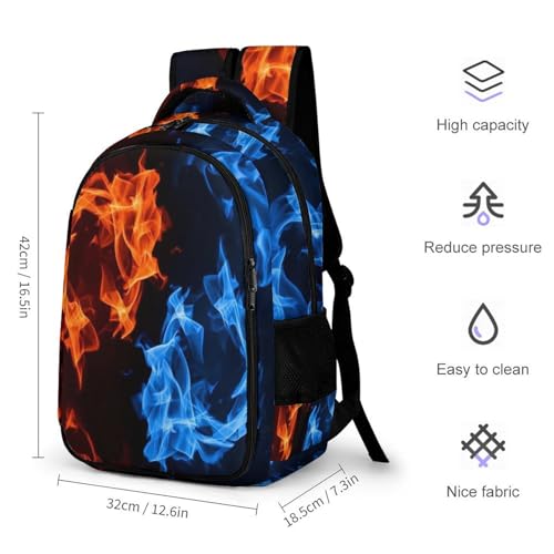 Water Resistant College Bookbag Red Blue Fire Balck, Sturdy Laptop Backpack with Water Bottle Pockets for Men Women Travel Work - color: Pattern (329)