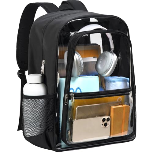 Vorspack Clear Backpack Heavy Duty - Transparent Bookbag for School Fabric & PVC See Through Backpacks for Girls Boys Extra Large Clear Bag for College Work Travel Security - Black - color: Black, size: X-Large