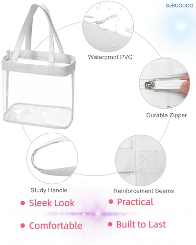 Clear Tote Bag Stadium Approved 12x6x12 12x12x6 Clear Bag for Stadium Events 12 x6 x12 Transparent Purse 12 x 6 x 12 - color: Pure White