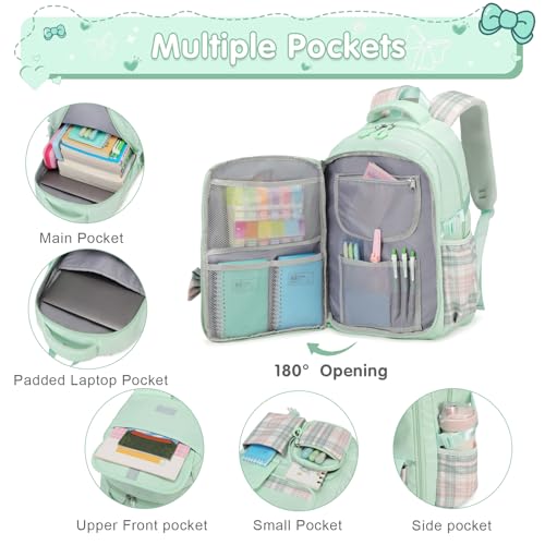 ACESAK Girls Backpack - 3PCS Backpack for Girls Cute School Backpacks for Kindergarten Elementary Preschool Middle Kids School Bags with Lunch Box Pencil Case Set (Green) - color: Green