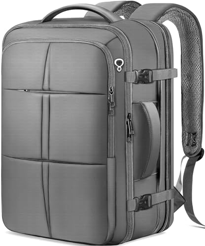 tazbuzo Travel Backpack, Extra Large 50L Flight Approved Carry on Backpack, Expandable Waterproof Business Suitcase Daypack Big Bag Fits 18.4 Inch Laptop, Grey - color: Grey