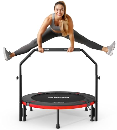 BCAN SP3 40"/48" Foldable Mini Trampoline, Rebounder Trampoline for Adults, U/T Adjustable Foam Handle, Exercise Rebounder for Adults Indoor/Garden Workout, Max Load 330lbs/440lbs-40T-Green - color: 40IN-U-Handle-Red, size: 40-inch