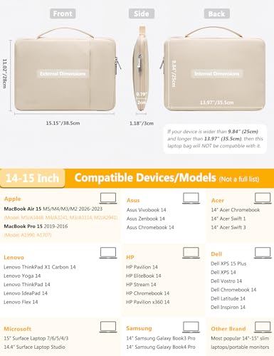 HYZUO 14-15 Inch Laptop Case Sleeve Bag for MacBook Air 15 M5 M4 M3 M2 2026-2023, MacBook Pro 15, XPS 14/15 Plus, 15" Surface Laptop, 14" 14.4" HP Dell Lenovo Thinkpad Asus Acer Samsung, Sand - color: Sand, size: 14-15 Inch