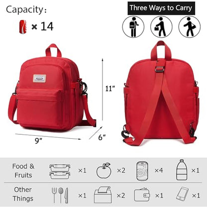Insulated Lunch Bag Backpack for Women, Small Crossbody Sling Insulated Tote, Convertible Lunch Cooler Box for Work - Red - color: Red
