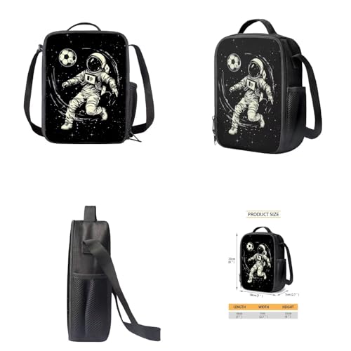 Backpack for Boys Girls Astronaut Playing Soccer Lunch Bag with Handles Novelty Pencil Case for Stationery Essentials Reusable Water Bottle Holder with Adjustable Strap 4PCS Backpack Set - color: Astronaut Playing Soccer