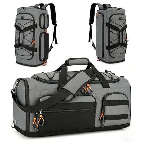 Searock 45L Gym Bag for Men, 3-In-1 Duffle Bag Backpack for Travel, Sports Duffel Bags for Gym Workout, Weekender Overnight Bag with Shoe Compartment, Wet Pocket, Dark Gray - color: Dark Grey