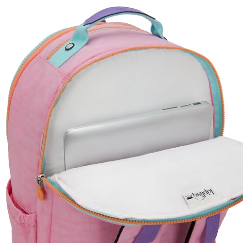 Kipling Women's Seoul Extra Large 17" Laptop Backpack, Durable, Roomy with Padded Shoulder Straps, Built-In Protective Sleeve - color: Bubblegum Pink Mix Pop, size: 13.5''L x 17.75''H x 9''D