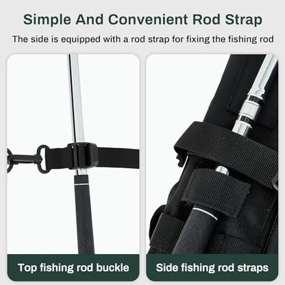 Fishing Tackle Backpack with Rod Holders and 4 Tackle Boxes Large Storage Fishing Bags Water Resistant Tackle Bag for Camping Hiking Travel Gear and Equipment(Black,Shoulder Bag) - color: Black