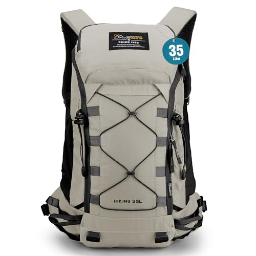 MOUNTAINTOP 35L Hiking Backpack, Lightweight Outdoor Travel Camping Daypack with Rain Cover for Men & Women（White） - color: Creamy White