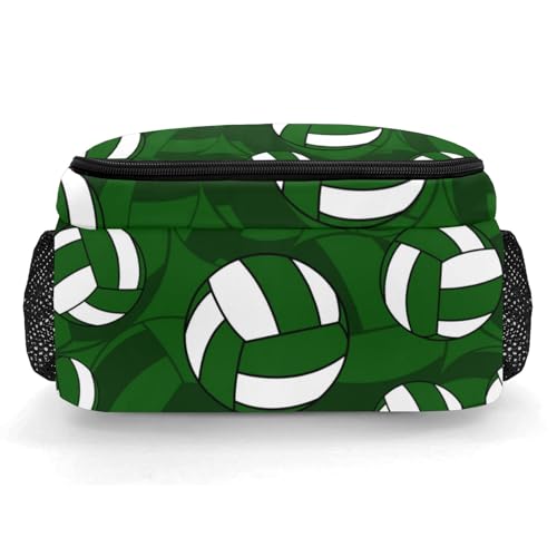 Dark Green Volleyball Pattern Shoulders Backpack Laptop Bag Bookbags Personalized Casual Daypack for Sports Birthday Holiday Party Gift - color: Dark Green Volleyball Pattern