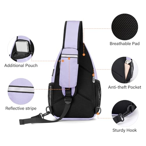 MOSISO Sling Backpack Bag, Crossbody Shoulder Bag Travel Hiking Daypack Chest Bag with Front Square Pocket&USB Charging Port - color: Purple