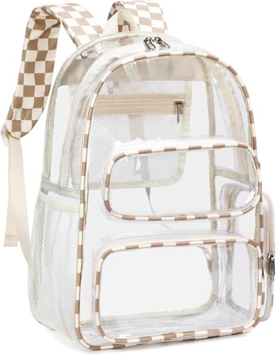 CAMTOP Clear Backpack Heavy Duty Transparent Bag See Through BookBag for Student School Work Festival Sport Travel (Khaki) - color: Khaki, size: Medium-17‘’