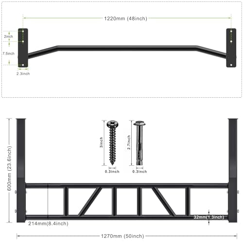 SELEWARE 48'' Heavy Duty Pull Up Bar Wall Mount Multi-function Chin up Bar with Home Gym Cable Pulley System LAT Pulldown Workout Attachments Heavy Bag Hanger - color: B. Black Pull Up Bar with Hangers