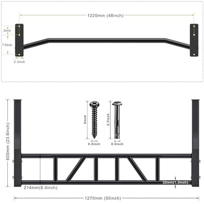 SELEWARE 48'' Heavy Duty Pull Up Bar Wall Mount Multi-function Chin up Bar with Home Gym Cable Pulley System LAT Pulldown Workout Attachments Heavy Bag Hanger - color: B. Black Pull Up Bar with Hangers