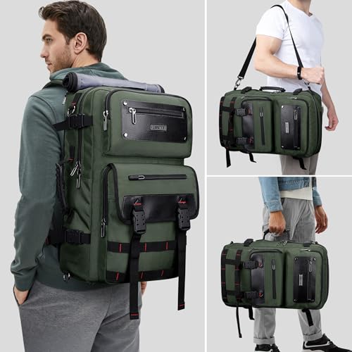WITZMAN Travel Backpack for Men Duffle Bags Fits 17 Inch Laptop | Nylon Water-resistant 3-in-1 Carry on Backpack Airline Approved, Large Convertible Overnight Rucksack, B685 Army Green - color: Army Green