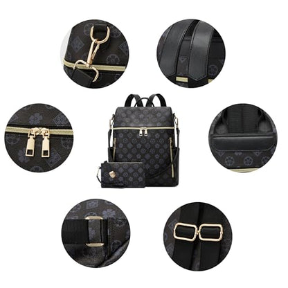 Makes Backpack Purse for Women PU Leather Travel Satchel Handbag Convertible Design Bag with Purse - color: Black Triple Zip